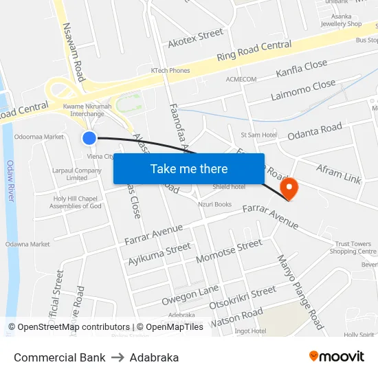 Commercial Bank to Adabraka map