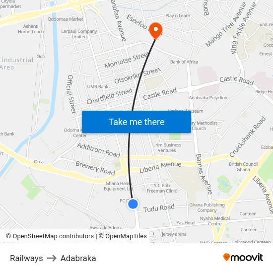 Railways to Adabraka map