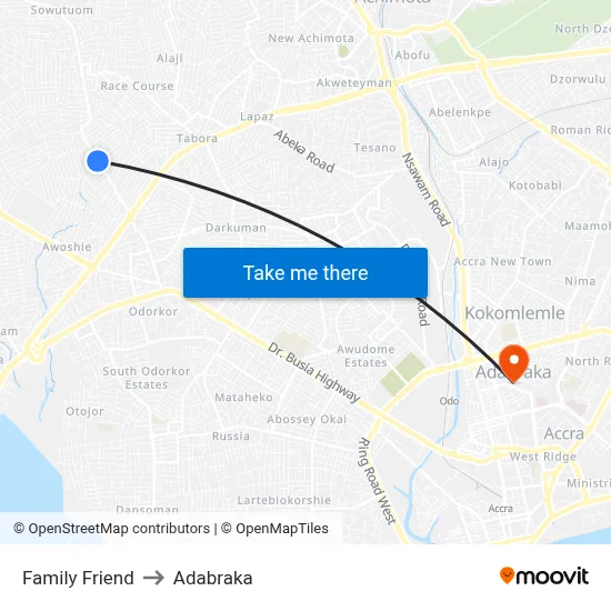 Family Friend to Adabraka map