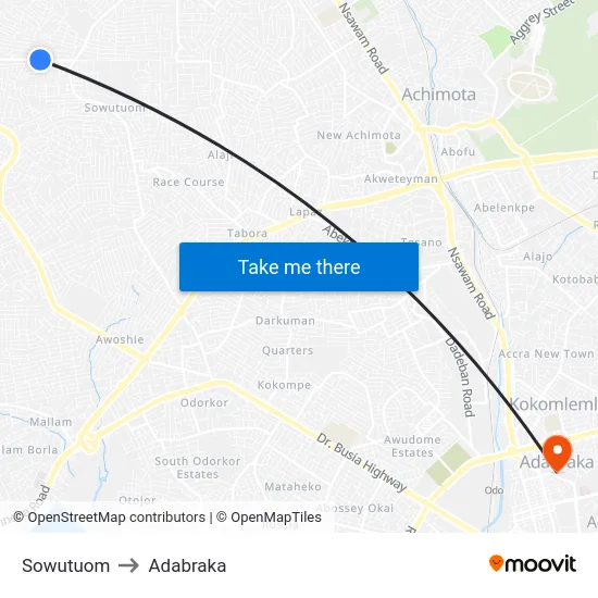 Sowutuom to Adabraka map