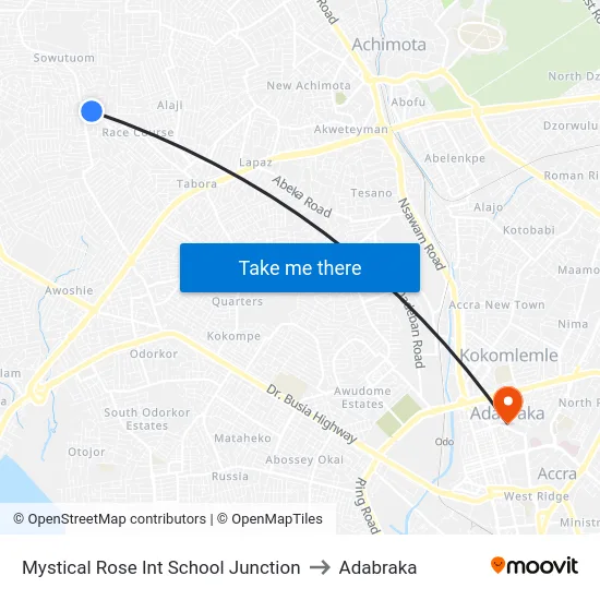Mystical Rose Int School Junction to Adabraka map