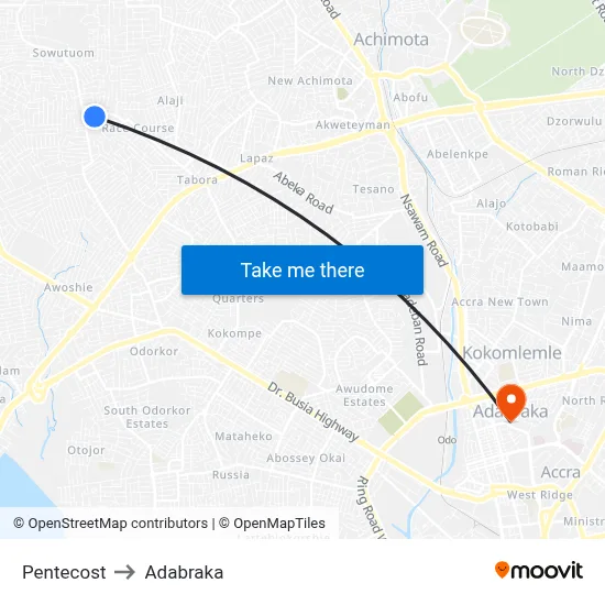 Pentecost to Adabraka map