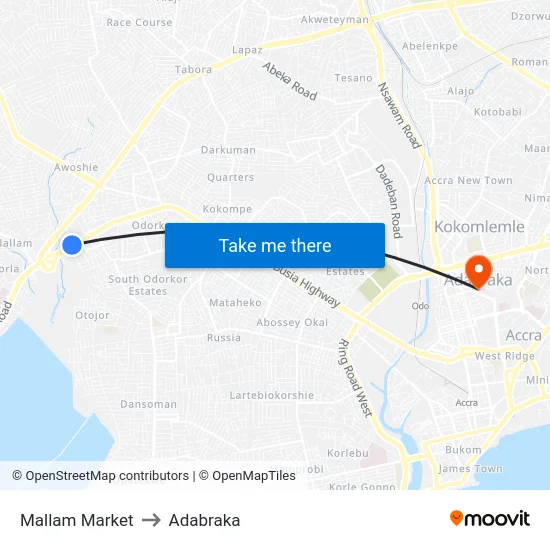 Mallam Market to Adabraka map