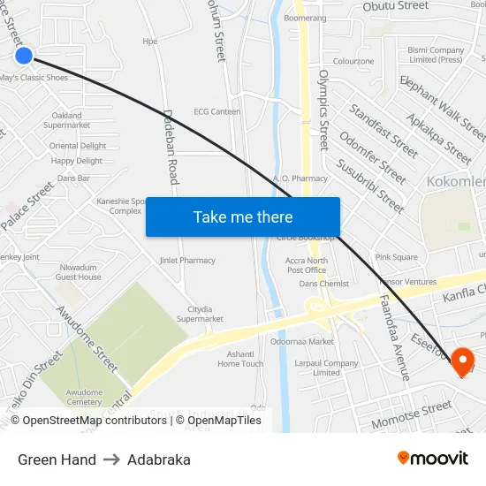 Green Hand to Adabraka map