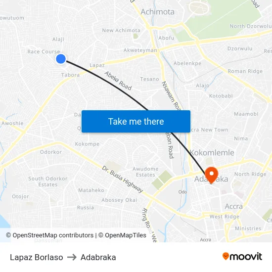 Lapaz Borlaso to Adabraka map