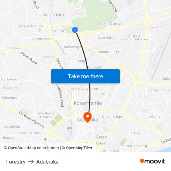 Forestry to Adabraka map