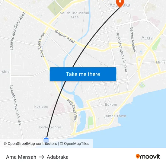 Ama Mensah to Adabraka map
