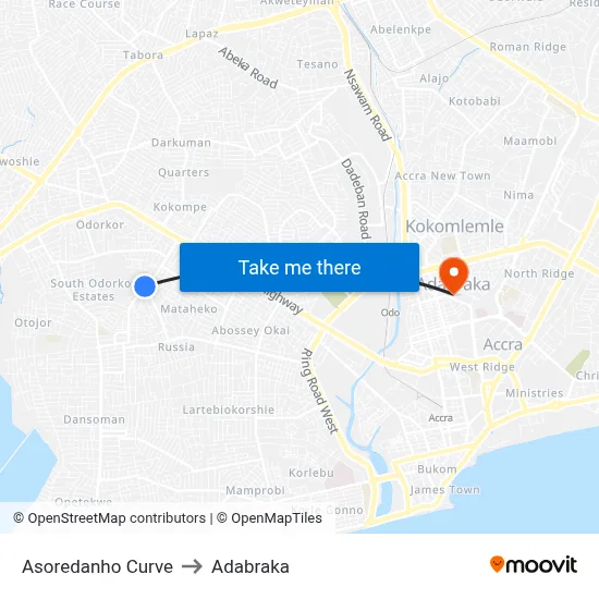 Asoredanho Curve to Adabraka map