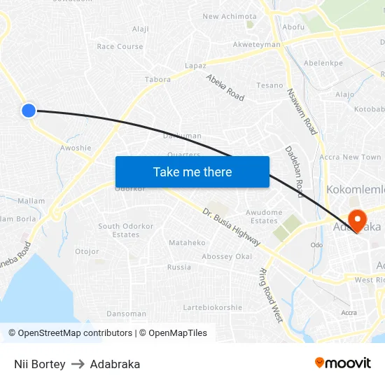 Nii Bortey to Adabraka map
