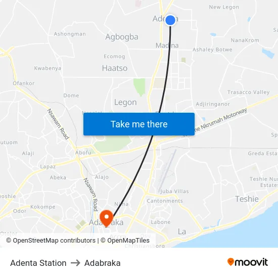 Adenta Station to Adabraka map