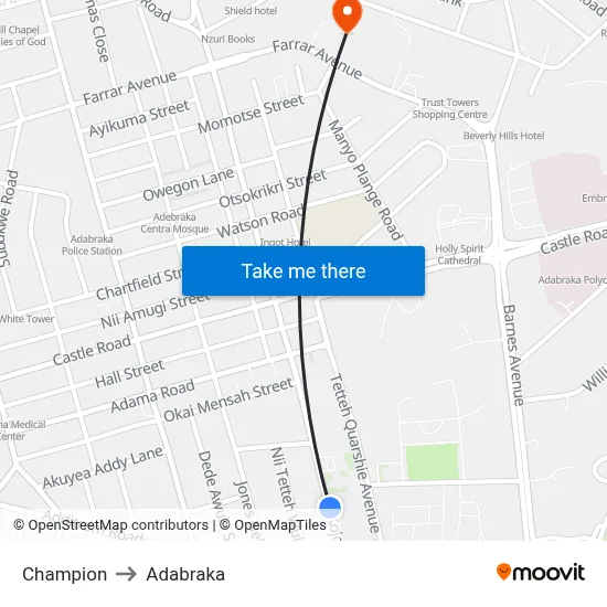 Champion to Adabraka map