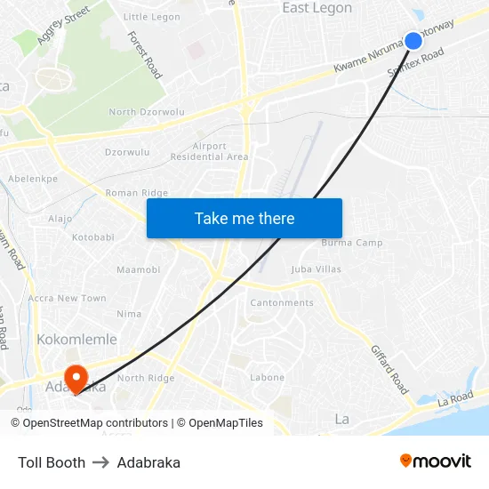 Toll Booth to Adabraka map