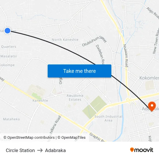 Circle Station to Adabraka map