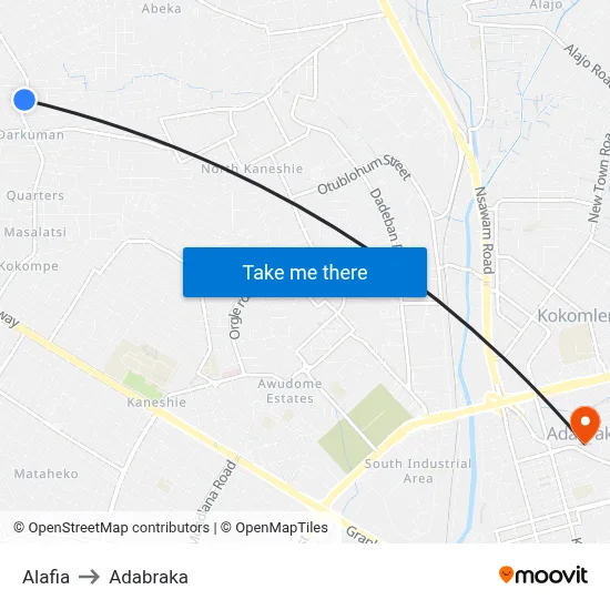 Alafia to Adabraka map