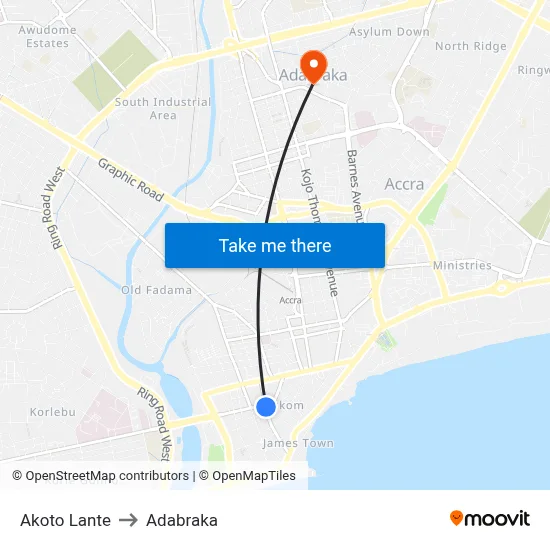 Akoto Lante to Adabraka map