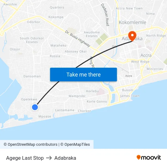 Agege Last Stop to Adabraka map