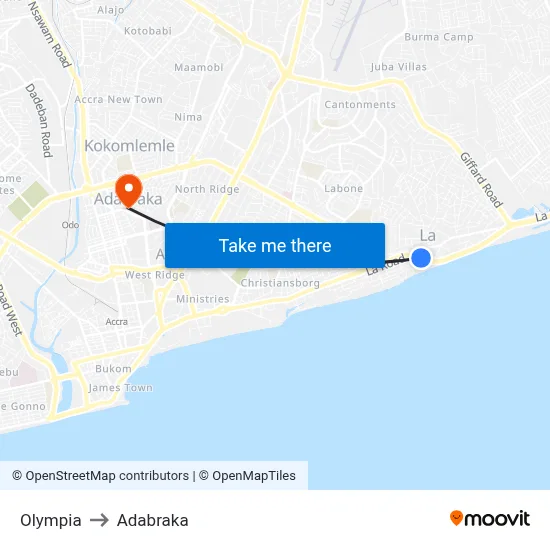 Olympia to Adabraka map