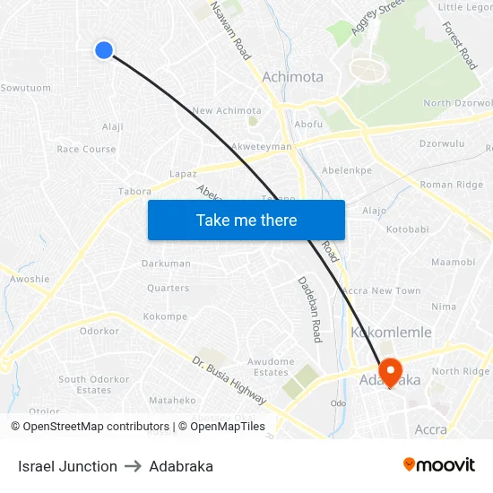 Israel Junction to Adabraka map