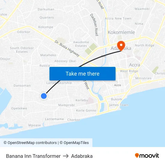 Banana Inn Transformer to Adabraka map