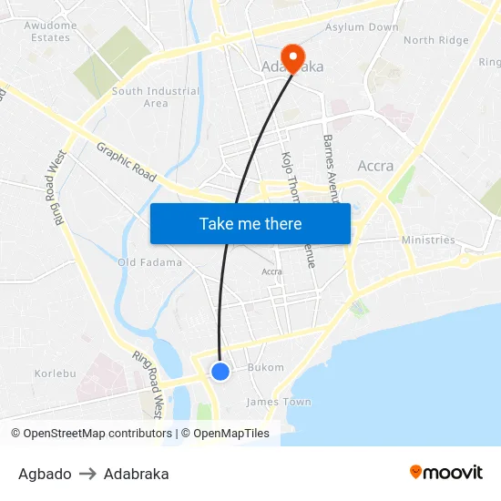 Agbado to Adabraka map