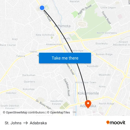 St. Johns to Adabraka map