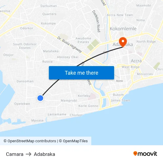 Camara to Adabraka map