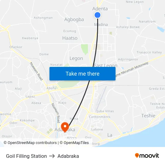 Goil Filling Station to Adabraka map