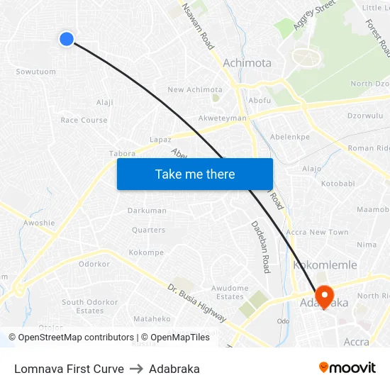 Lomnava First Curve to Adabraka map