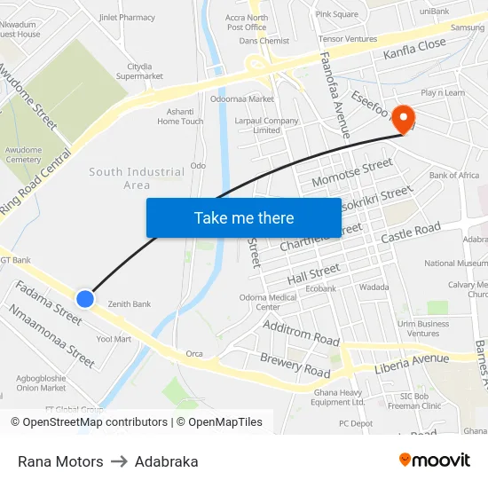 Rana Motors to Adabraka map