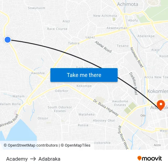 Academy to Adabraka map