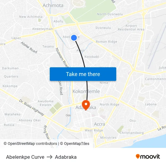 Abelenkpe Curve to Adabraka map