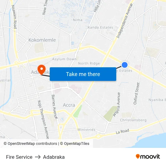 Fire Service to Adabraka map