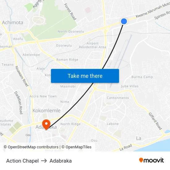 Action Chapel to Adabraka map