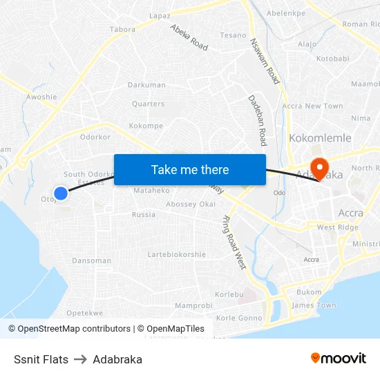 Ssnit Flats to Adabraka map