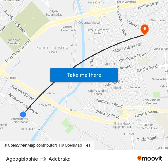Agbogbloshie to Adabraka map