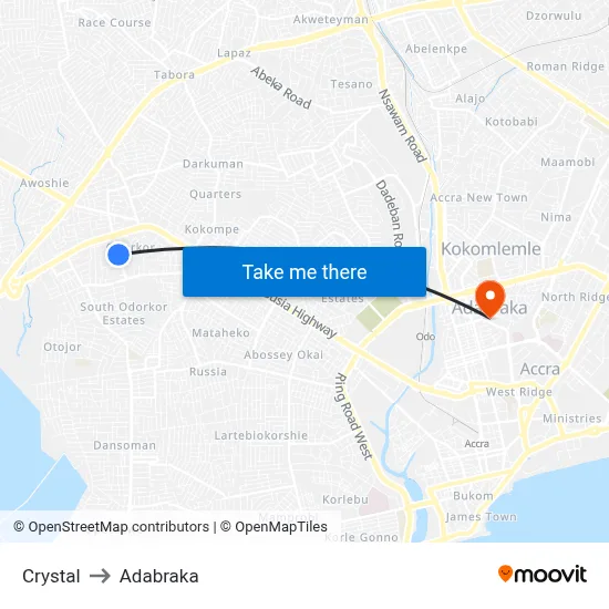 Crystal to Adabraka map