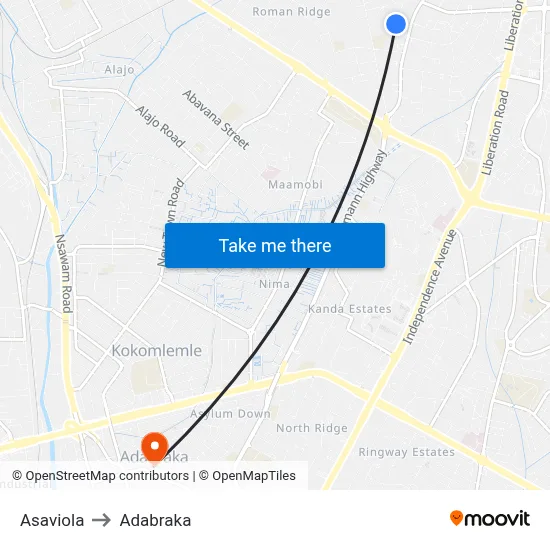 Asaviola to Adabraka map