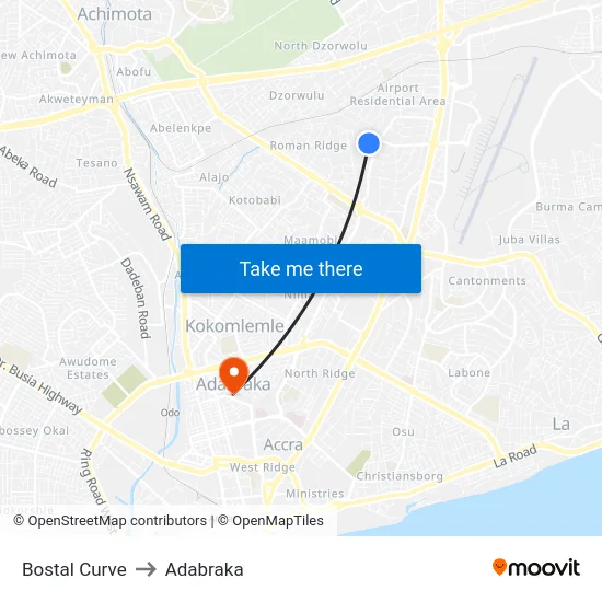 Bostal Curve to Adabraka map