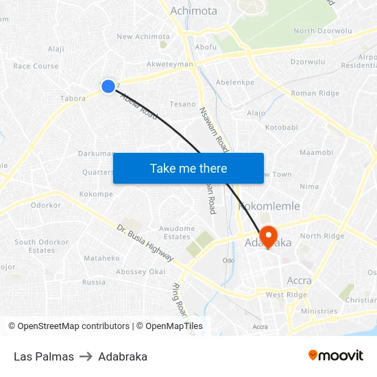 Las Palmas to Adabraka map