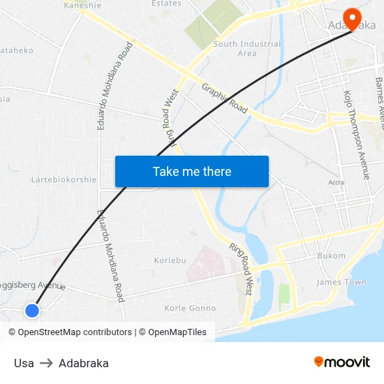 Usa to Adabraka map