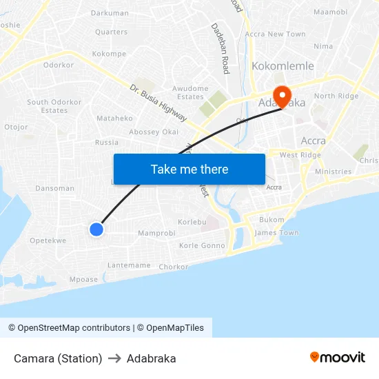 Camara (Station) to Adabraka map