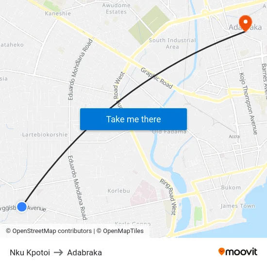 Nku Kpotoi to Adabraka map