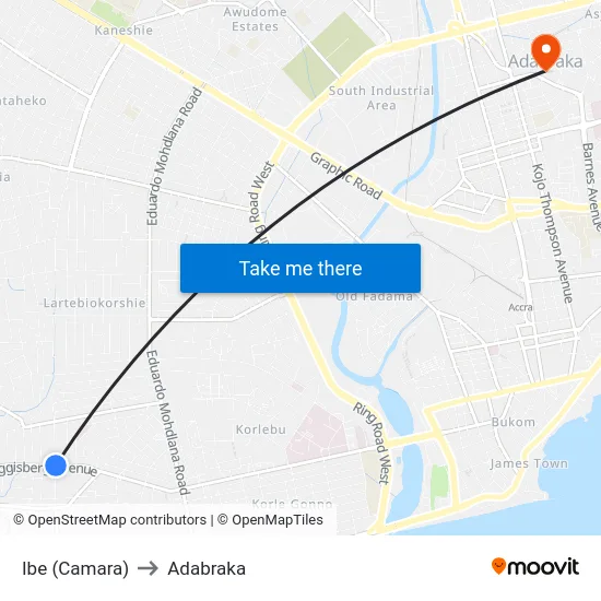 Ibe (Camara) to Adabraka map