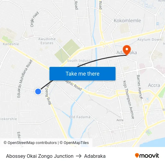 Abossey Okai Zongo Junction to Adabraka map