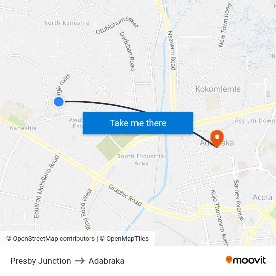 Presby Junction to Adabraka map