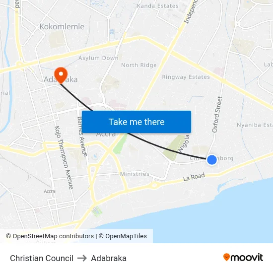 Christian Council to Adabraka map