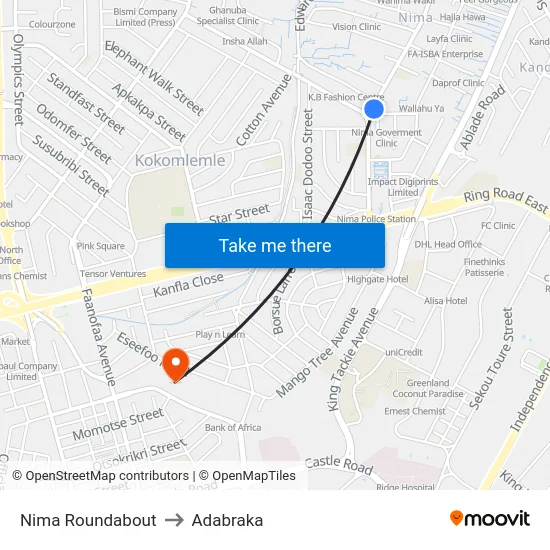 Nima Roundabout to Adabraka map