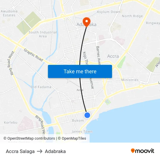 Accra Salaga to Adabraka map