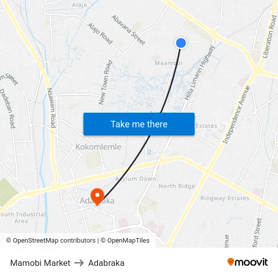 Mamobi Market to Adabraka map
