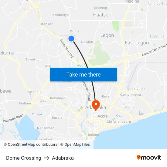 Dome Crossing to Adabraka map